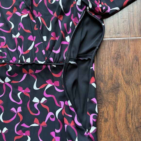 Kate Spade NY Dress Sz 6 Bow Print Ruffle Hem Black Pink Red Holiday Party - Picture 9 of 15